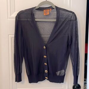 Tory Burch Shrunken Navy Simone Sheer Cardigan